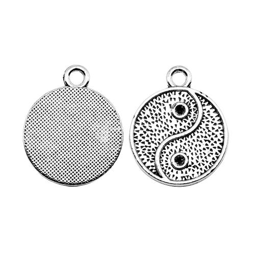 Zinc Alloy Jewelry Pendants, Round, plated, DIY, antique silver color [