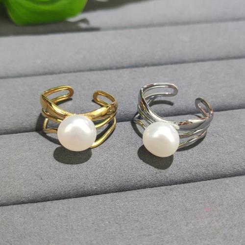 Bague de perle de culture d'eau douce, laiton, avec perle d'eau douce cultivée, Placage de couleur d'or, bijoux de mode, plus de couleurs à choisir, 10-12mm, Vendu par PC