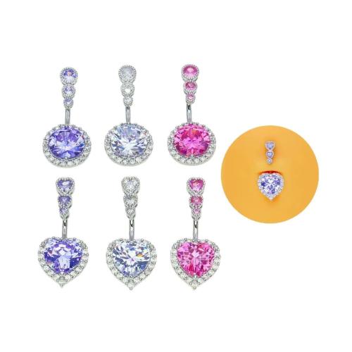 Brass Belly Ring, platinum plated & for woman & with rhinestone, 20mm 