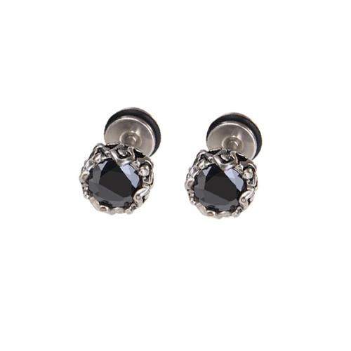 Acier inoxydable 304 boucle d oreille dormeuse, Placage, unisexe & pavé de micro zircon, plus de couleurs à choisir, 8mm, Vendu par PC