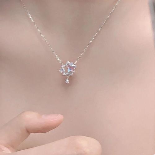 Zinc Alloy Necklace, with Glass, Star, platinum color plated, for woman & with rhinestone Approx 16 Inch [