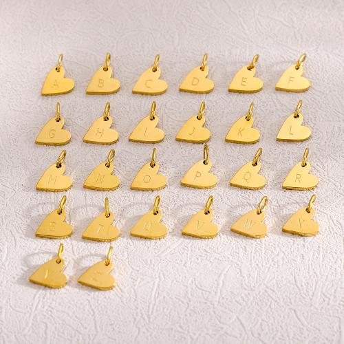 Pendentif de lettre en acier inoxydable, Acier inoxydable 304, coeur, Placage de couleur d'or, DIY, doré, Vendu par PC