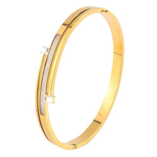 Bracelet en acier inoxydable, Acier inoxydable 304, avec coquille blanche, Placage, bijoux de mode & pour femme & avec strass, doré, Vendu par PC[