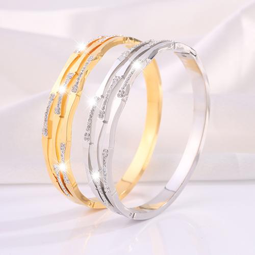 Bracelet en acier inoxydable, Acier inoxydable 304, Placage, pour femme & avec strass & creux, plus de couleurs à choisir, Vendu par PC[