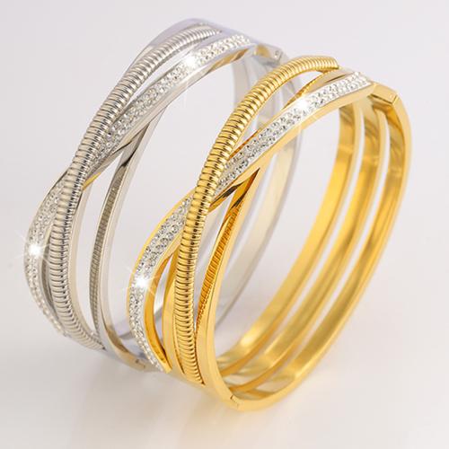 Bracelet en acier inoxydable, Acier inoxydable 304, Placage, unisexe & avec strass & creux, plus de couleurs à choisir, Vendu par PC[