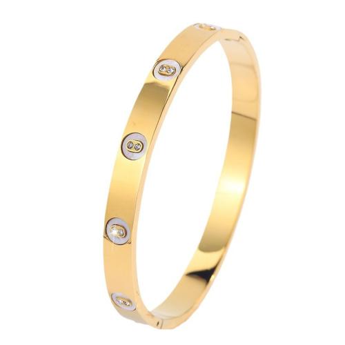 Bracelet en acier inoxydable, Acier inoxydable 304, avec coquille blanche, Plaqué d'or 18K, bijoux de mode & pour femme & avec strass, Vendu par PC