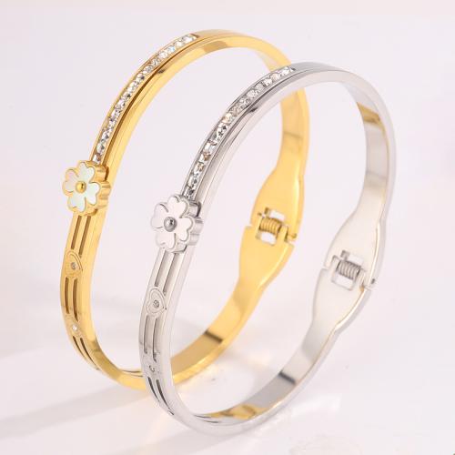 Bracelet en acier inoxydable, Acier inoxydable 304, avec coquille blanche, Placage, unisexe & avec strass & creux, plus de couleurs à choisir, Vendu par PC