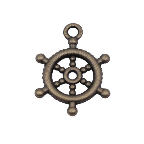 Zinc Alloy Ship Wheel & Anchor Pendant, plated, DIY & hollow, antique bronze color 