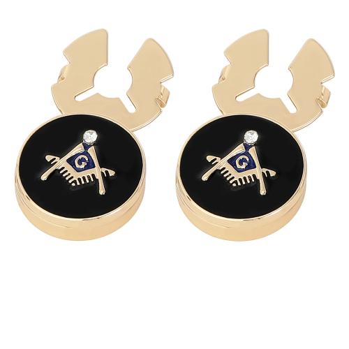 Zink Legierung Manschettenknöpfe, Zinklegierung, rund, plattiert, für den Menschen & Emaille & mit Strass, goldfarben, verkauft von Paar