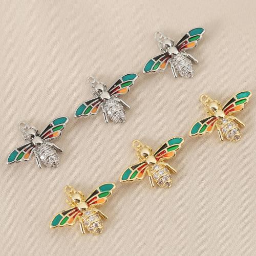 Cubique Pendentif en laiton zircon pavent, abeille, Placage, DIY & pavé de micro zircon & émail, plus de couleurs à choisir Vendu par sac[