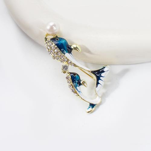 Broche perle d'eau douce, alliage de zinc, avec perle d'eau douce cultivée, Placage de couleur d'or, bijoux de mode & émail & avec strass, plus de couleurs à choisir Vendu par PC