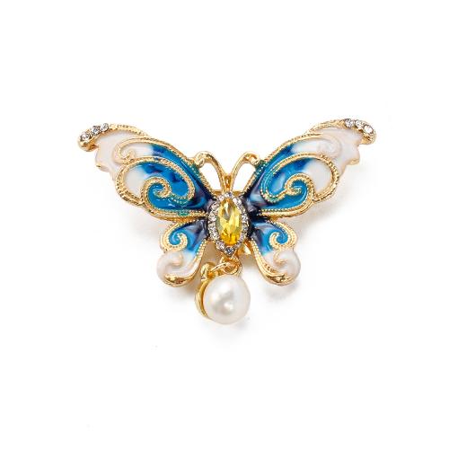 Broche perle d'eau douce, alliage de zinc, avec perle d'eau douce cultivée, Placage de couleur d'or, bijoux de mode & émail & avec strass, plus de couleurs à choisir Vendu par PC