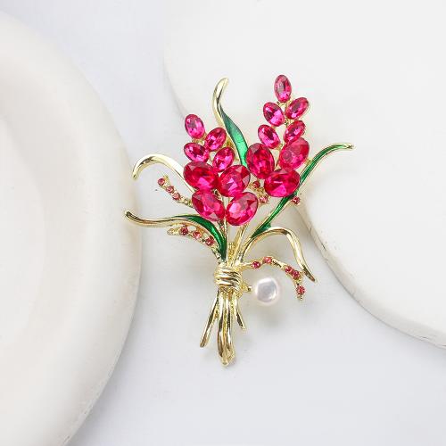 Broche perle d'eau douce, alliage de zinc, avec perle d'eau douce cultivée, Placage de couleur d'or, bijoux de mode & émail & avec strass, plus de couleurs à choisir Vendu par PC