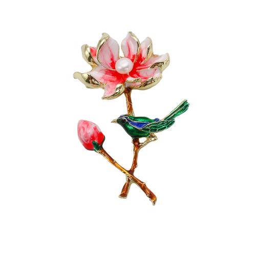 Broche perle d'eau douce, alliage de zinc, avec perle d'eau douce cultivée, Placage de couleur d'or, bijoux de mode & émail, plus de couleurs à choisir Vendu par PC
