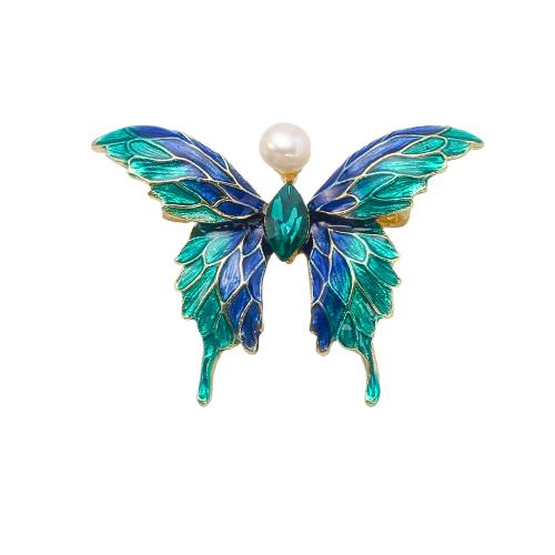 Broche perle d'eau douce, alliage de zinc, avec perle d'eau douce cultivée, Placage de couleur d'or, bijoux de mode & émail & avec strass, plus de couleurs à choisir Vendu par PC
