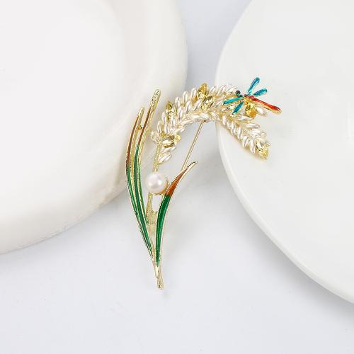 Broche perle d'eau douce, alliage de zinc, avec perle d'eau douce cultivée, Placage de couleur d'or, bijoux de mode & émail & avec strass, plus de couleurs à choisir Vendu par PC