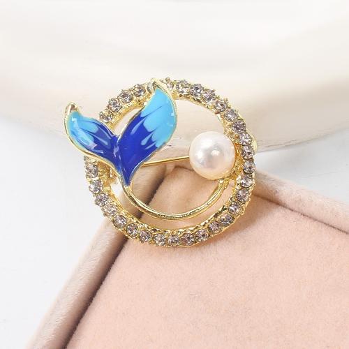Broche perle d'eau douce, alliage de zinc, avec perle d'eau douce cultivée, Placage de couleur d'or, bijoux de mode & émail & avec strass, plus de couleurs à choisir Vendu par PC