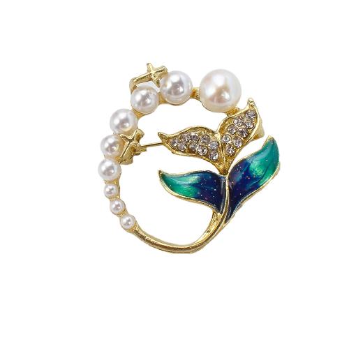Broche perle d'eau douce, alliage de zinc, avec perle d'eau douce cultivée, Placage de couleur d'or, bijoux de mode & émail & avec strass, plus de couleurs à choisir Vendu par PC