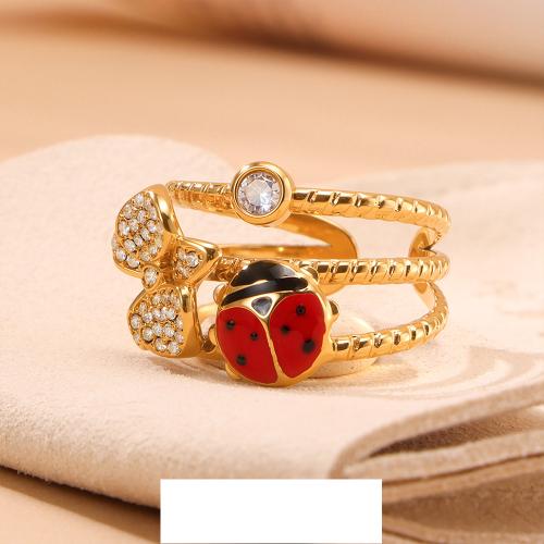 Bague en acier inoxydable Incrusté de zircon, Acier inoxydable 304, Placage de couleur d'or, bijoux de mode & pavé de micro zircon & émail, plus de couleurs à choisir, Vendu par PC