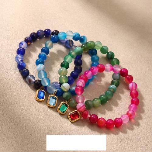 Bracelets de agate, Acier inoxydable 304, avec Agate, Placage de couleur d'or, bijoux de mode & pavé de micro zircon, plus de couleurs à choisir, Vendu par PC