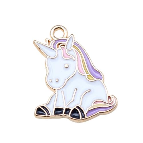 Colgantes de esmalte de la aleación del cinc, aleación de zinc, Unicornio, chapado, Bricolaje, multicolor, 22x18mm, 10PCs/Bolsa, Vendido por Bolsa