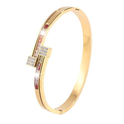 Bracelet en acier inoxydable, Acier inoxydable 304, Placage, bijoux de mode & pour femme & avec strass, doré, Vendu par PC