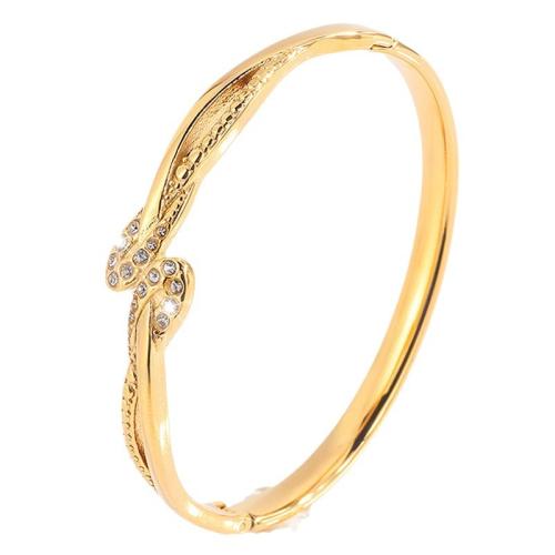 Bracelet en acier inoxydable, Acier inoxydable 304, Placage, pour femme & avec strass & creux, doré, Vendu par PC