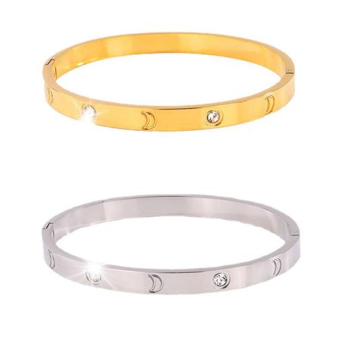 Bracelet en acier inoxydable, Acier inoxydable 304, Placage, bijoux de mode & pour femme & avec strass, plus de couleurs à choisir, Inner diameter :60mm; Width :4mm, Vendu par PC