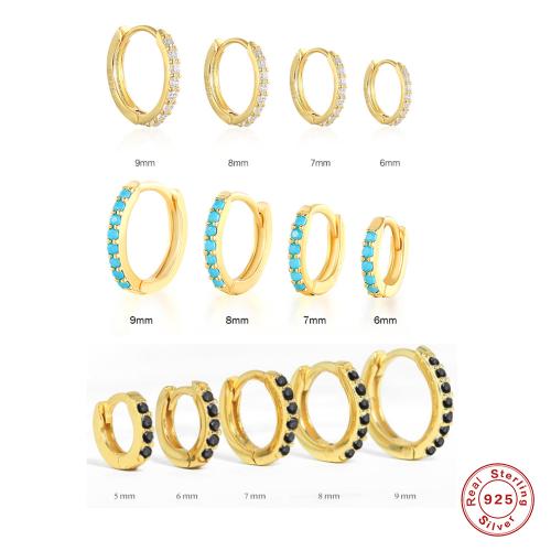 925 пробы На английском замке Хооп серьги, с бирюза, инкрустированное микро кубического циркония & Женский, Много цветов для выбора, продается Пара