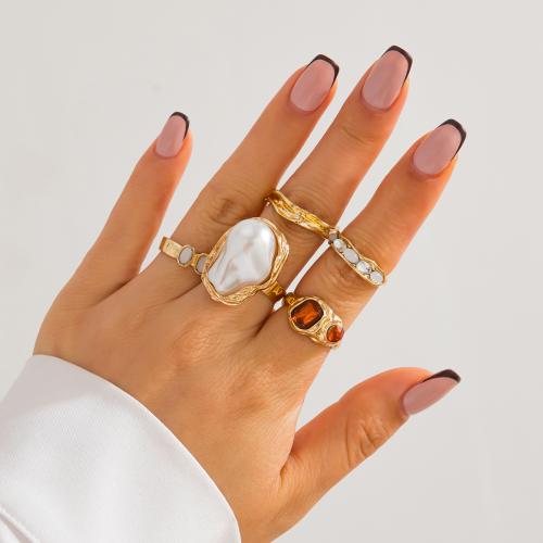 Plastic Pearl Zinc Alloy Finger Ring, with Plastic Pearl, gold color plated, fashion jewelry 