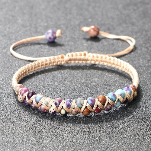 Impresión Jasper pulsera, Jaspe Impresión, con cordón de nylon & metal, chapado en color dorado, Joyería, más colores para la opción, 4x4mm, longitud:30 cm, Vendido por UD