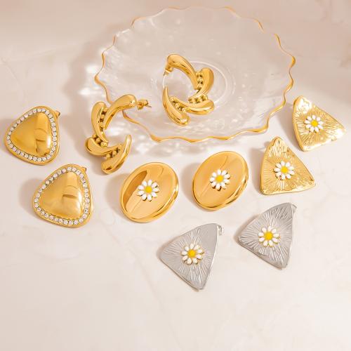 Boucle en acier inoxydable, Acier inoxydable 304, Placage de couleur d'or, bijoux de mode & émail & avec strass, plus de couleurs à choisir, Vendu par paire