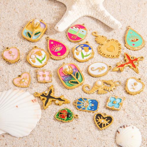 Emaille Edelstahl Anhänger, 304 Edelstahl, mit Kunststoff Perlen, goldfarben plattiert, DIY & mit Strass, keine, verkauft von PC