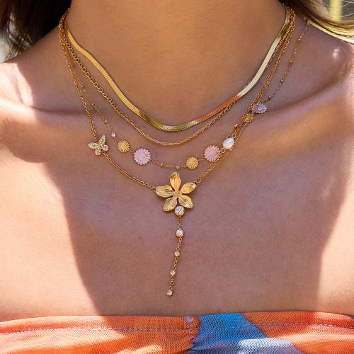 Collier en acier inoxydable Zircon, Acier inoxydable 304, avec perle de plastique, Placage de couleur d'or, bijoux de mode & pavé de micro zircon, plus de couleurs à choisir, Vendu par PC