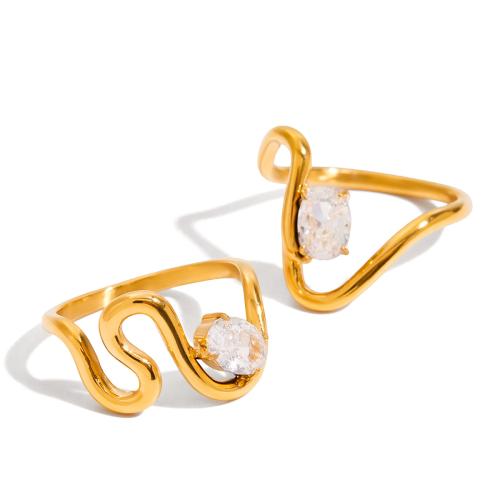 Bague en acier inoxydable Incrusté de zircon, Acier inoxydable 304, Placage de couleur d'or, bijoux de mode & multicouche & pavé de micro zircon, plus de couleurs à choisir, Vendu par PC
