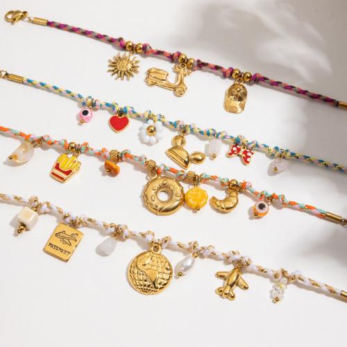 Bracelet en acier inoxydable, Acier inoxydable 304, avec perle de plastique, Placage de couleur d'or, bijoux de mode & émail, plus de couleurs à choisir, Vendu par PC[