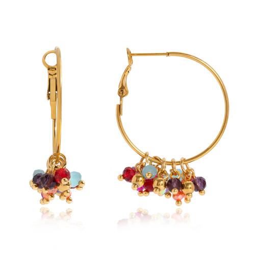 Boucle d'oreille en acier inoxydable Dangle, Acier inoxydable 304, avec cristal, Placage de couleur d'or, bijoux de mode, plus de couleurs à choisir, Vendu par paire
