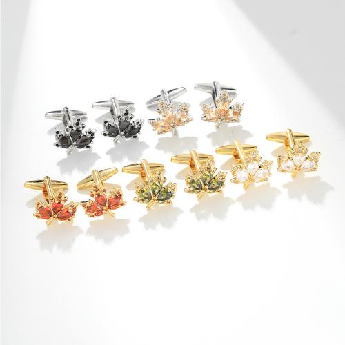 Messing Manschettenknöpfe, Blatt, plattiert, Modeschmuck & für den Menschen & mit Strass, keine, verkauft von Paar