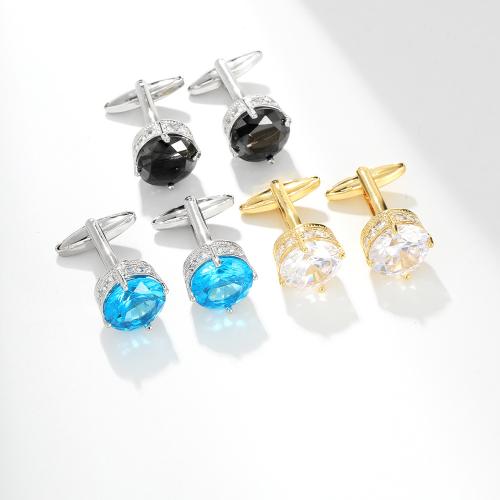 Messing Manschettenknöpfe, mit kubischer Zirkonia, rund, plattiert, Modeschmuck & unisex, keine, verkauft von Paar