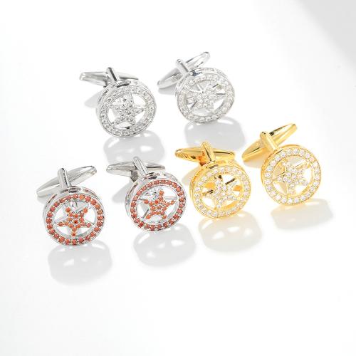 Messing Manschettenknöpfe, rund, plattiert, unisex & mit Strass & hohl, keine, verkauft von Paar