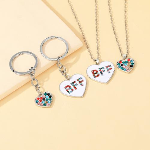 Rhinestone Zinc Alloy Necklace, Heart, plated, 2 pieces & Unisex & enamel & with rhinestone 