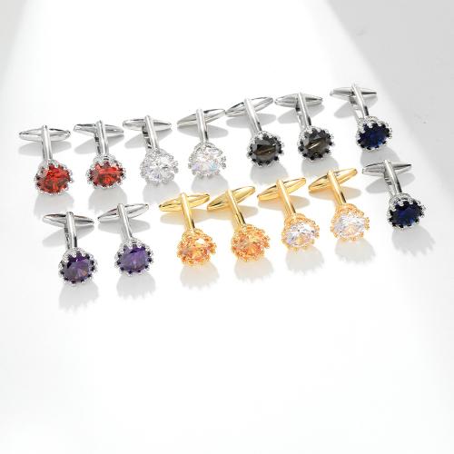 Messing Manschettenknöpfe, mit kubischer Zirkonia, plattiert, Modeschmuck & unisex, keine, verkauft von Paar