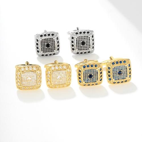 Messing Manschettenknöpfe, Quadrat, plattiert, Modeschmuck & unisex & Micro pave Zirkonia, keine, verkauft von Paar