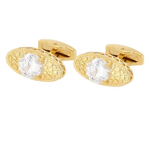 Zink Legierung Manschettenknöpfe, Zinklegierung, mit kubischer Zirkonia, plattiert, Modeschmuck & verschiedene Stile für Wahl & für den Menschen, goldfarben, verkauft von Paar