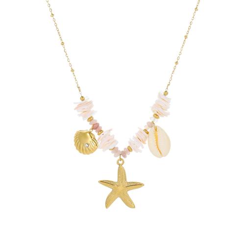 ステンレス鋼のジュエリーネックレス, 304ステンレススチール, とともに 天然石 & 貝, 18Kゴールドメッキ, ファッションジュエリー & 女性用 & ライン石のある, 売り手 パソコン