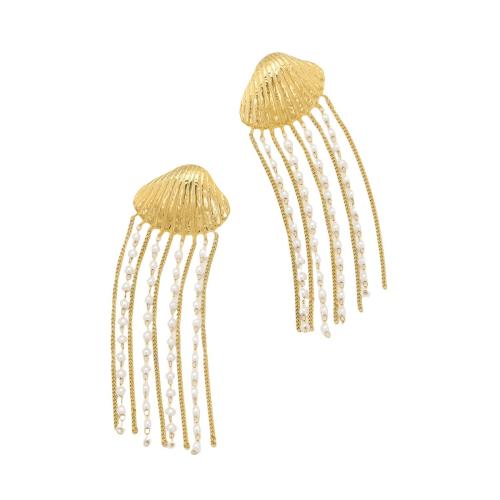 Fashion Fringe Boucles d'oreilles, Acier inoxydable 304, avec perle de plastique, Plaqué or 18K, bijoux de mode & pour femme, Vendu par paire