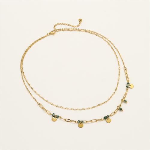 ステンレス鋼のジュエリーネックレス, 304ステンレススチール, とともに 天然石, 18Kゴールドメッキ, ダブルレイヤー & ファッションジュエリー & 女性用, 売り手 パソコン