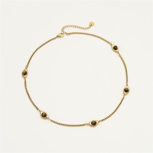 ステンレス鋼のジュエリーネックレス, 304ステンレススチール, とともに タイガーアイ, 18Kゴールドメッキ, ファッションジュエリー & 女性用, 売り手 パソコン