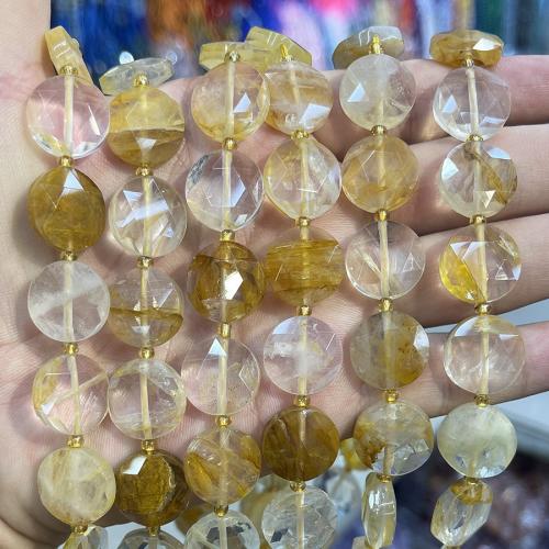 Perles de pierre gemme unique, Le Golden healer quartz, avec Seedbead, Plat rond, DIY, couleurs mélangées, 15mm cm, Vendu par brin