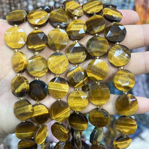 Perles d'Oeil de tigre, avec Seedbead, Plat rond, DIY, couleurs mélangées, 15mm cm, Vendu par brin